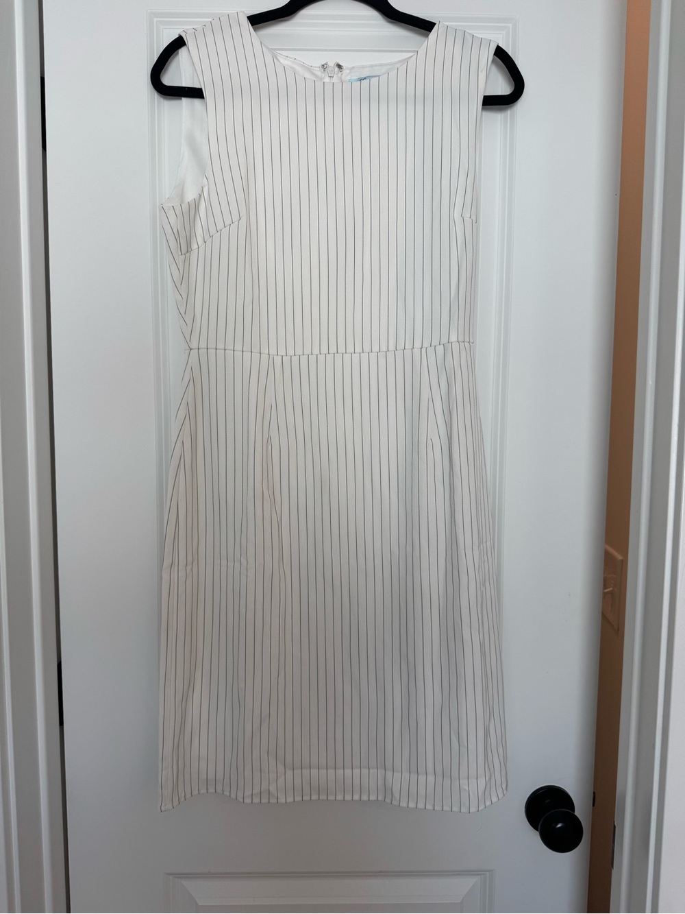 She + Sky Cream White Pinstripe Sheath Dress